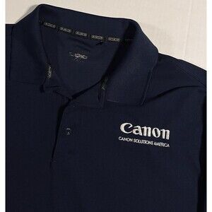 CANON Solutions America Logo Short Sleeve Polo Shirt Blue LARGE Camera DSLR EOS